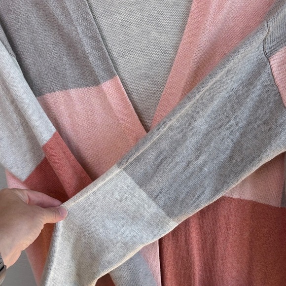 Pure Jill Colorblock Open Cardigan Sweater Size M Coral Blush Taupe Cream - Picture 5 of 6